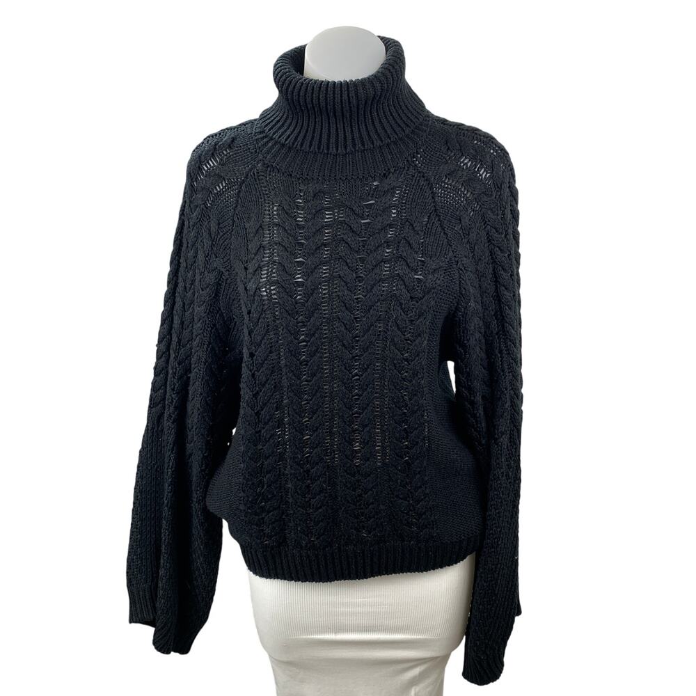 Missguided Women's Black Cable Knit Turtleneck Long Sleeve Sweater Top Size 2